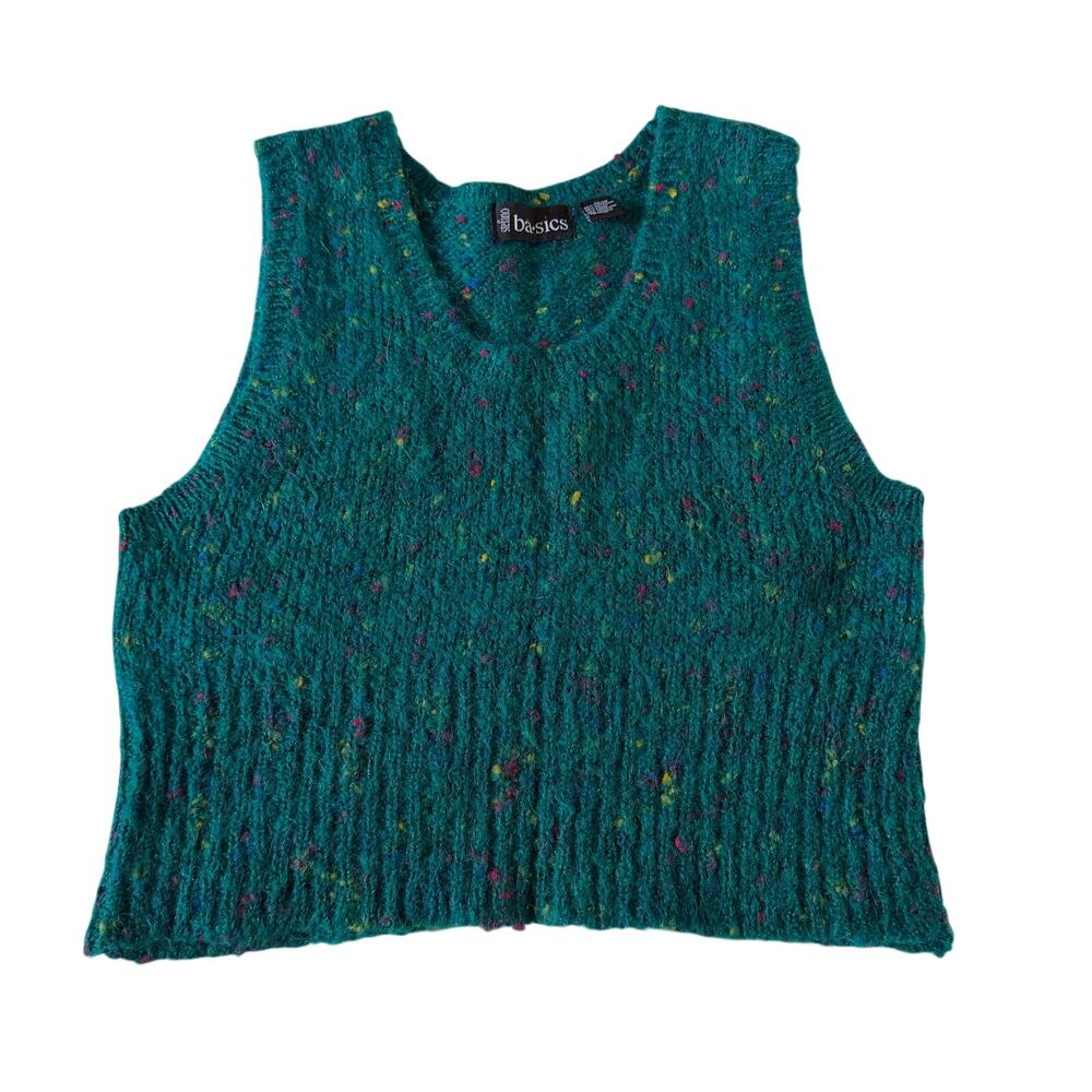 Vtg Y2K 2000s Teal Mohair Blend Knit Sweater Vest Wmns L Cottagecore Twee